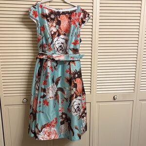 eShakti Aqua Floral Midi Dress NWOT